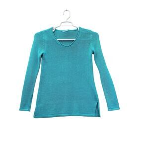 J. McLaughlin Sweater Women’s Blue V-Neck Open Knit Pullover Boho size XS